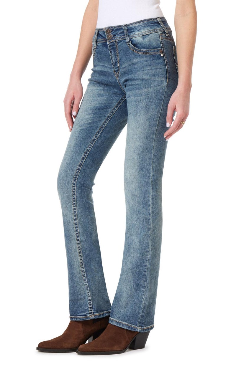WallFlower Women's InstaStretch Luscious Curvy Bootcut Jeans, Basil, 11 Long - Image 1